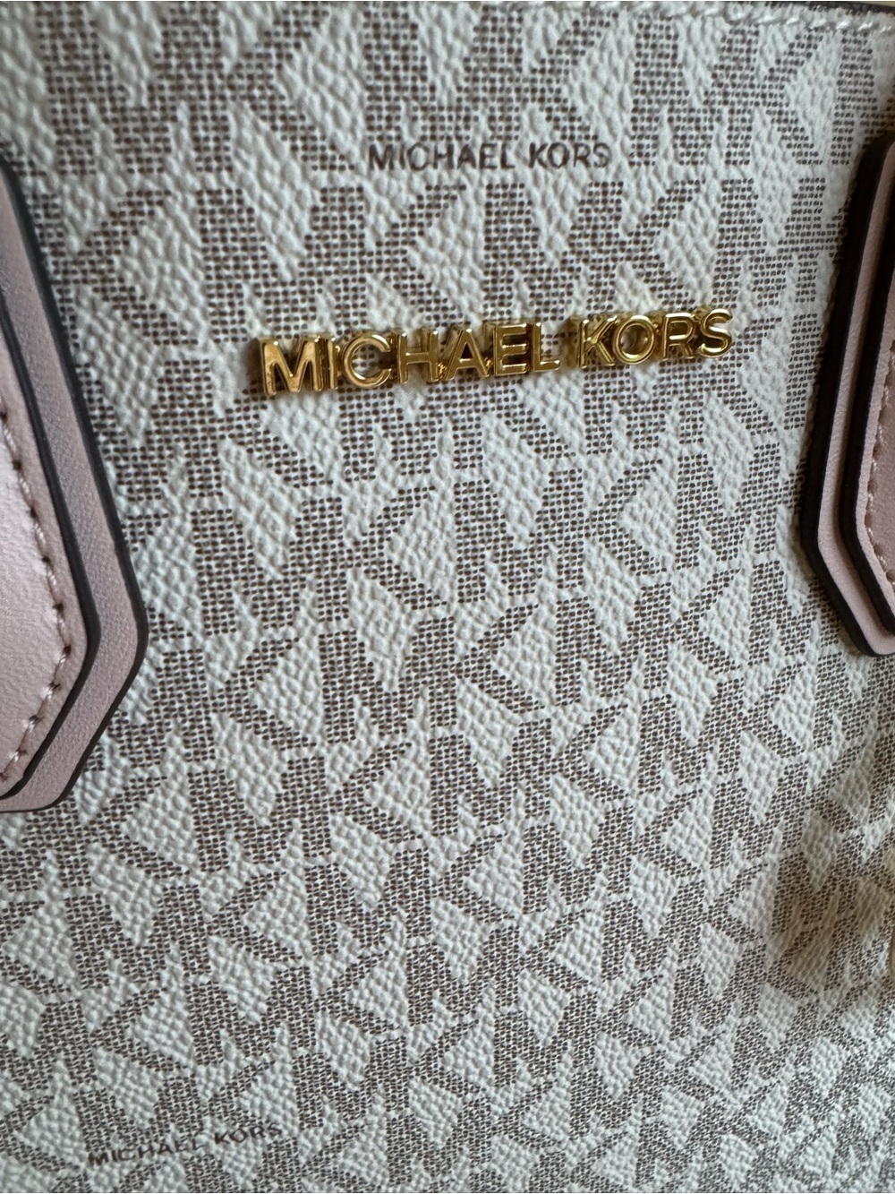 Michael Kors Cream/Light Pink MK Logo Satchel - Picture 7 of 9